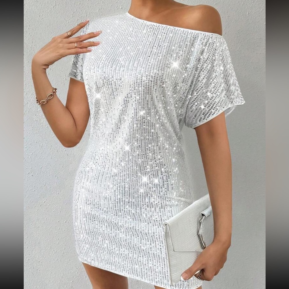 Elegant White Sequin Dress